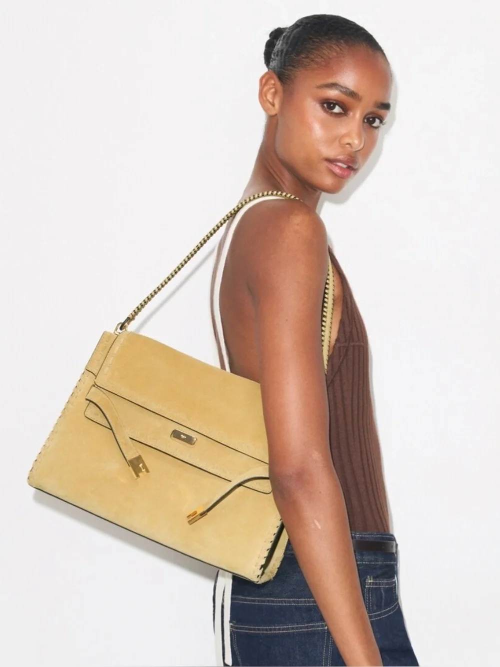 Tory Burch LEE RADZIWILL LARGE SUEDE SHOULDER BAG $1,260